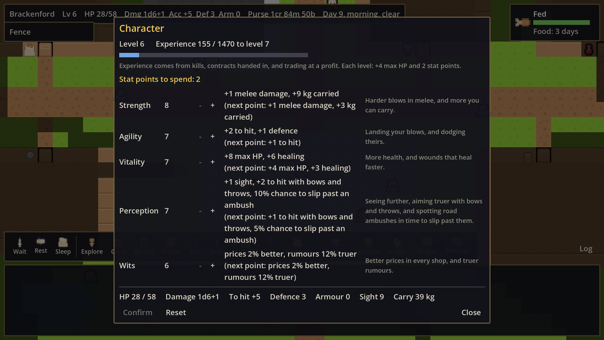 The character screen